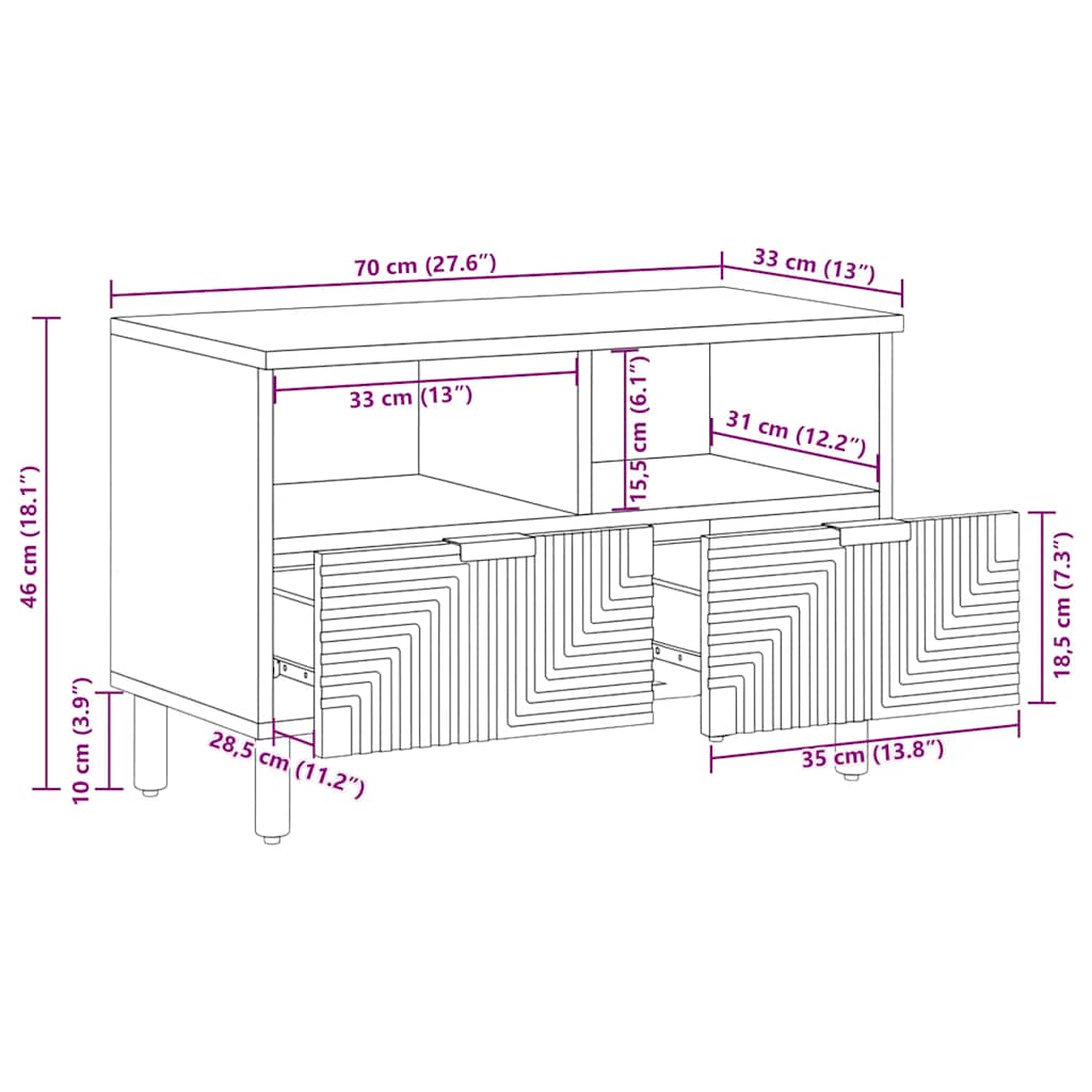 Tv-meubel 70x33x46 cm massief mangohout bruin is nu te koop bij PeponiXL, paradijselijk wonen!