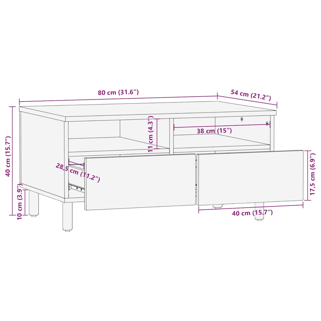 Salontafel 80x54x40 cm massief mangohout bruin is nu te koop bij PeponiXL, paradijselijk wonen!