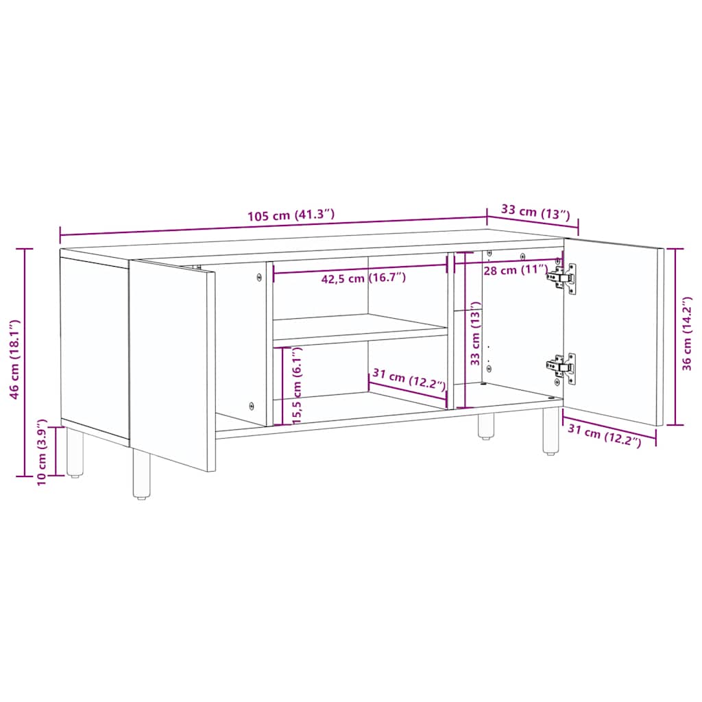 TV-kast 105x33x46 cm massief acaciahout is nu te koop bij PeponiXL, paradijselijk wonen!