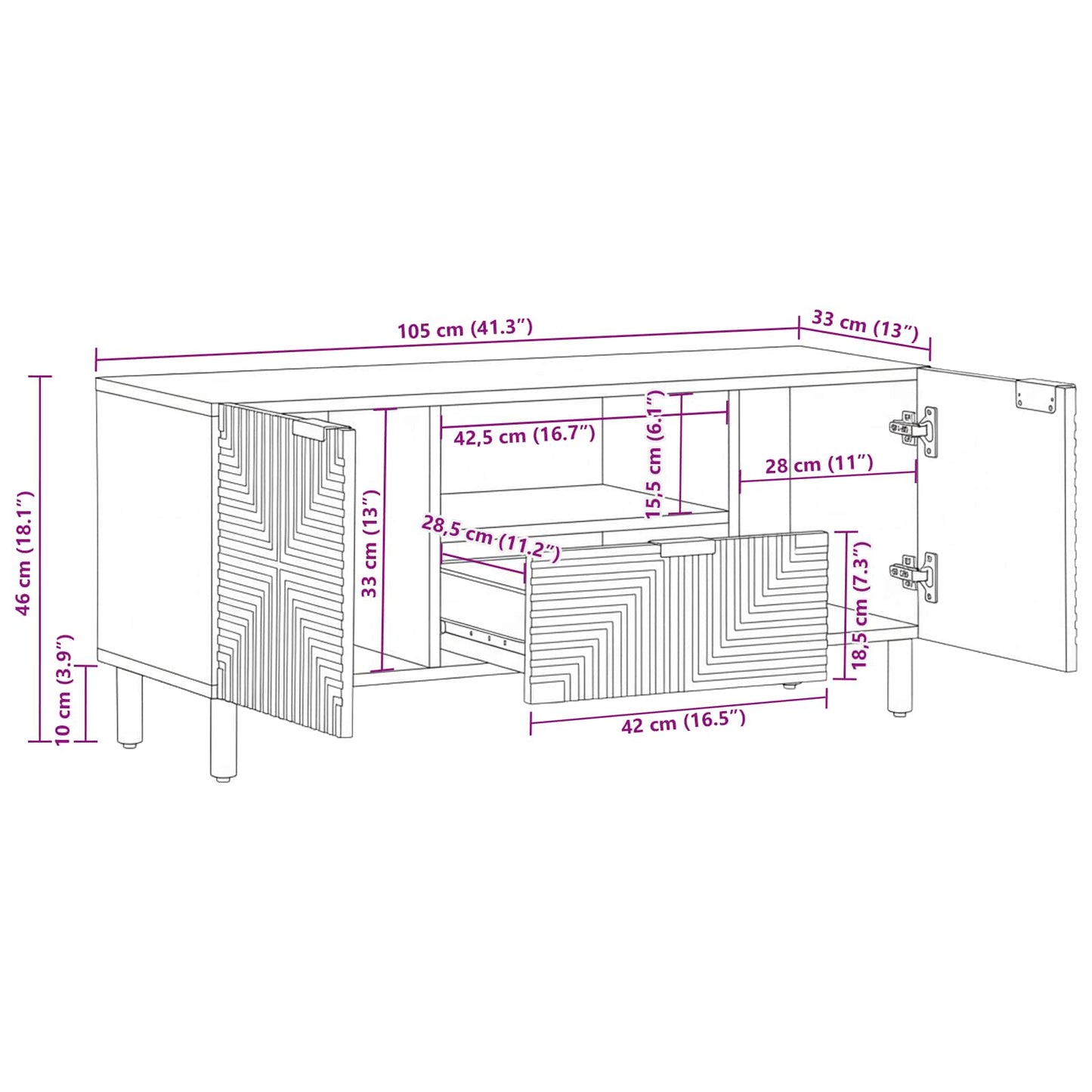 TV Eenheden Massief Acaciahout 105 x 33,5 x 46 cm Bewerkt hout is nu te koop bij PeponiXL, paradijselijk wonen!