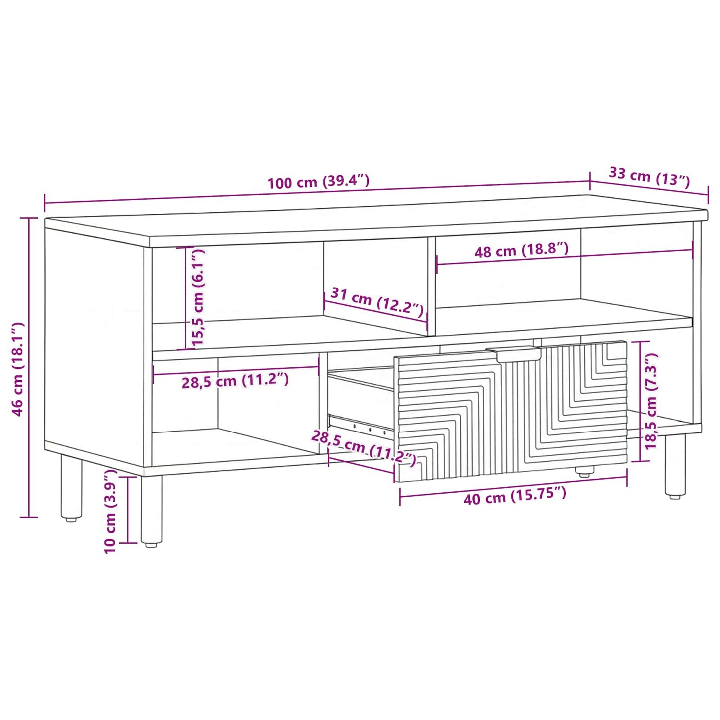 TV Eenheden Massief Acaciahout 100 x 33,5 x 46 cm Bewerkt hout is nu te koop bij PeponiXL, paradijselijk wonen!