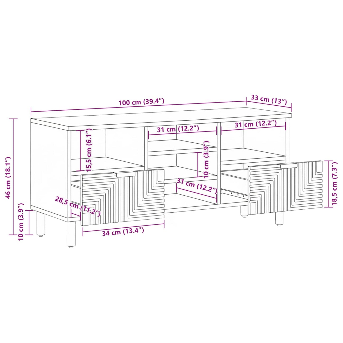 TV Eenheden Massief Acaciahout 100 x 33,5 x 46 cm Bewerkt hout is nu te koop bij PeponiXL, paradijselijk wonen!
