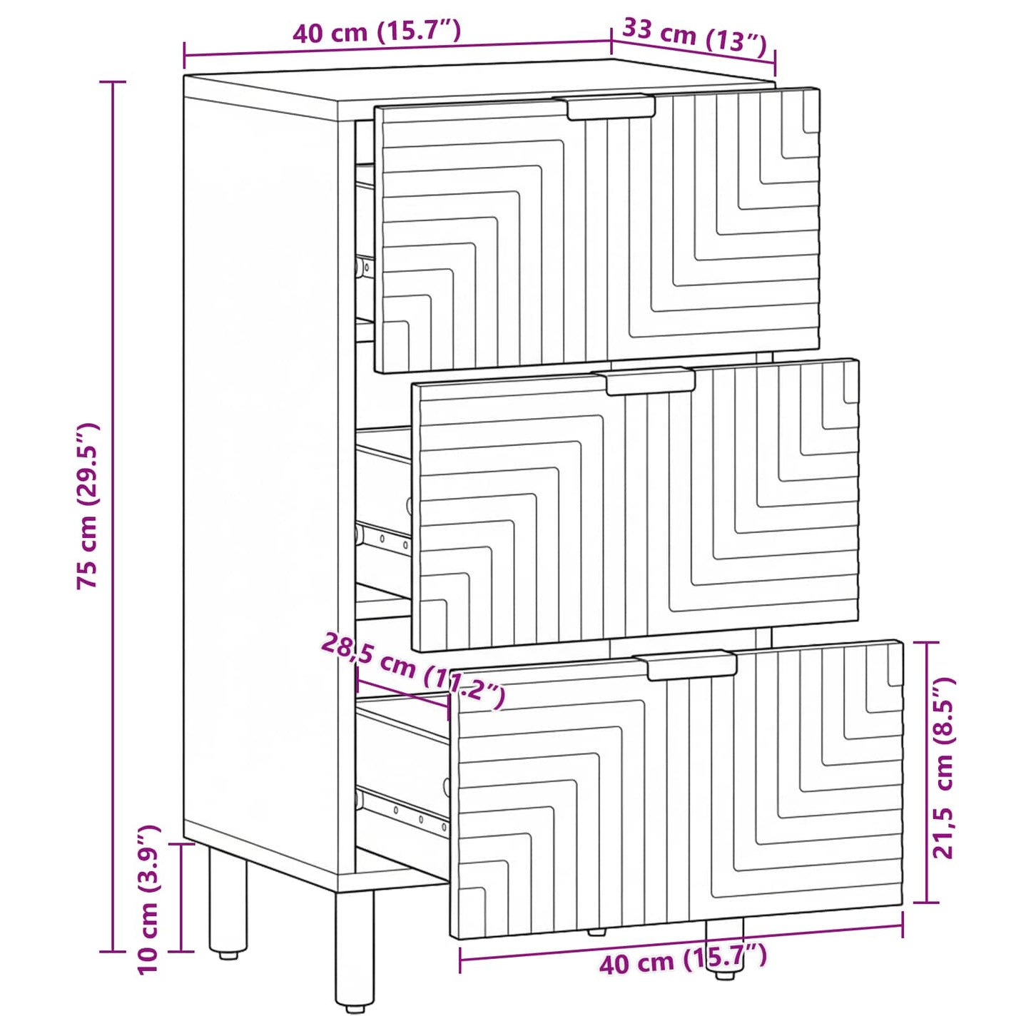 Dressoir met lade Naturel 40 x 33,5 x 75 cm Massief Acaciahout is nu te koop bij PeponiXL, paradijselijk wonen!