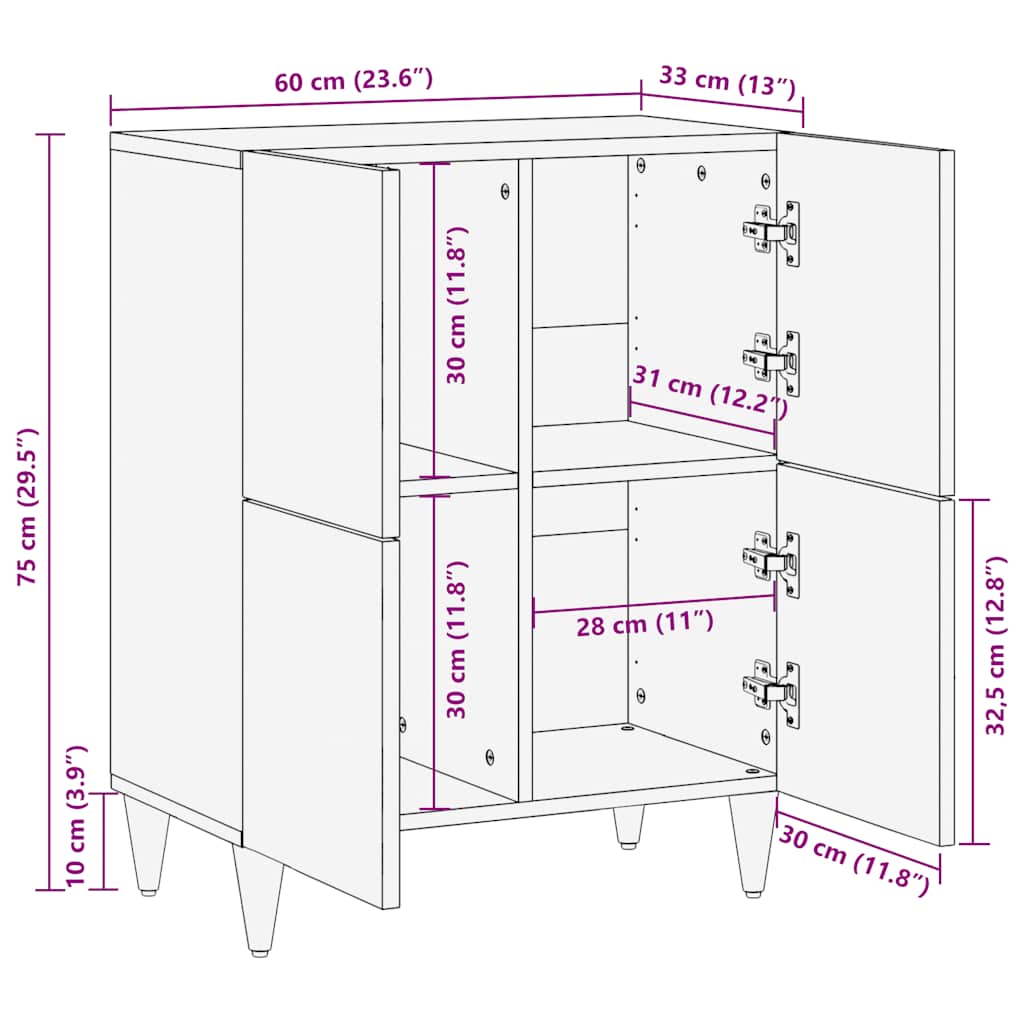 Dressoir 60x33x75 cm massief mangohout is nu te koop bij PeponiXL, paradijselijk wonen!