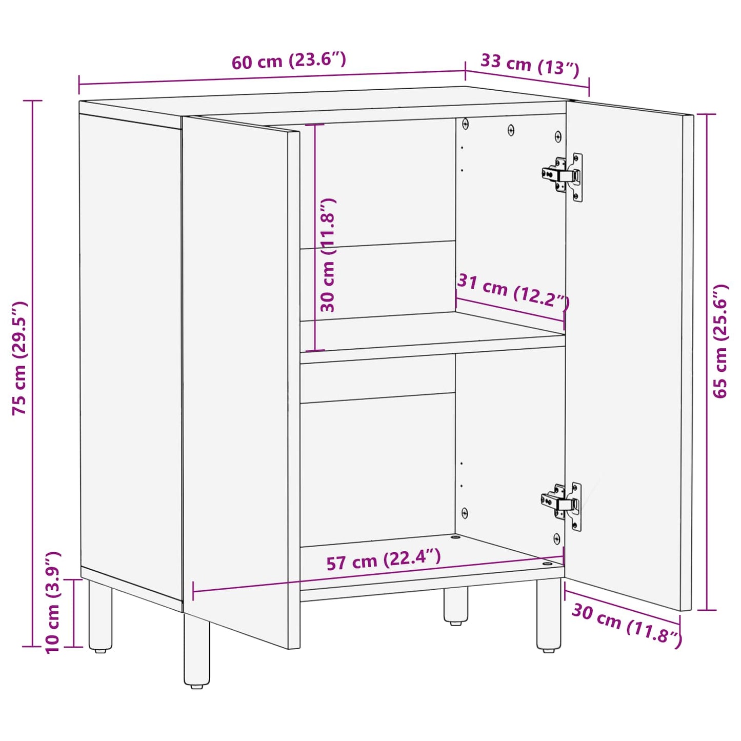 Dressoir Witte Was Afwerking 60 x 33 x 75 cm Massief Mango Hout is nu te koop bij PeponiXL, paradijselijk wonen!