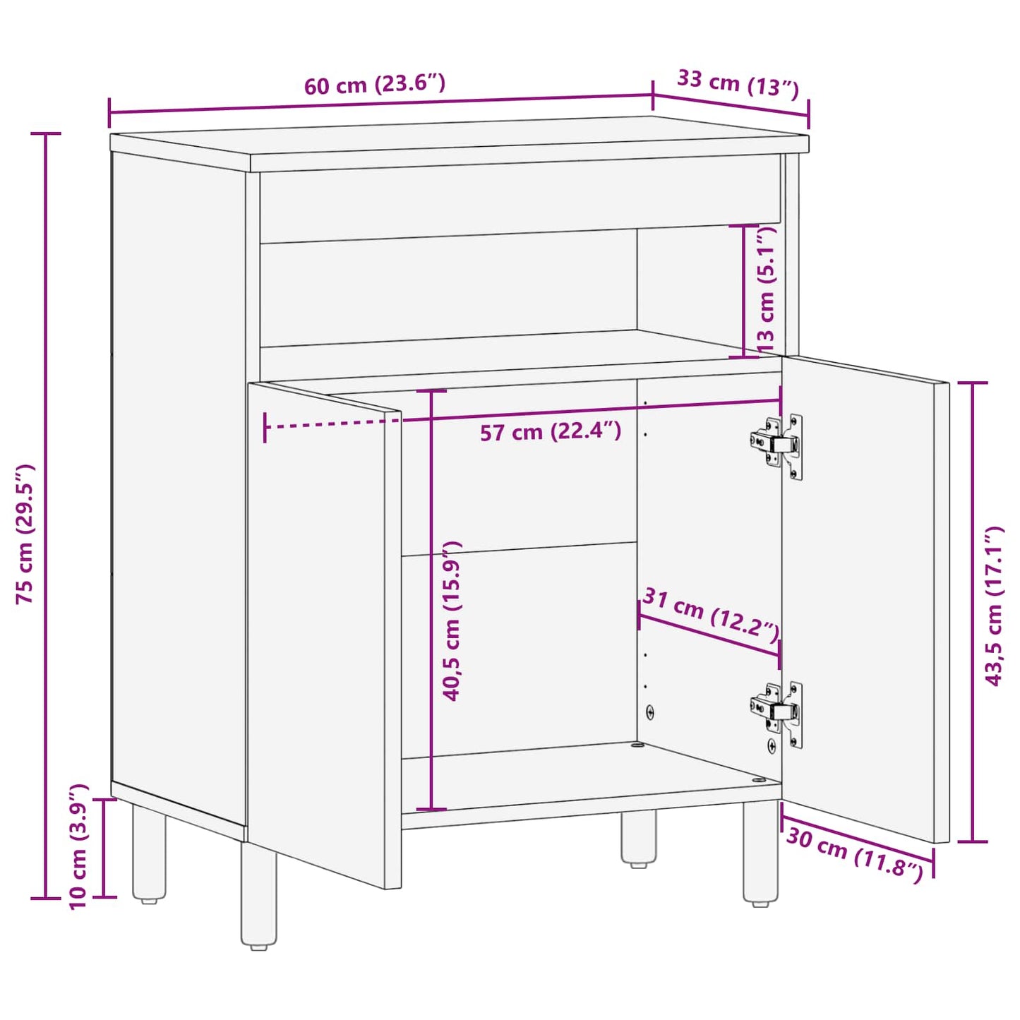 Dressoir met opslag Acacia Bruine Afwerking 60 x 33 x 75 cm is nu te koop bij PeponiXL, paradijselijk wonen!