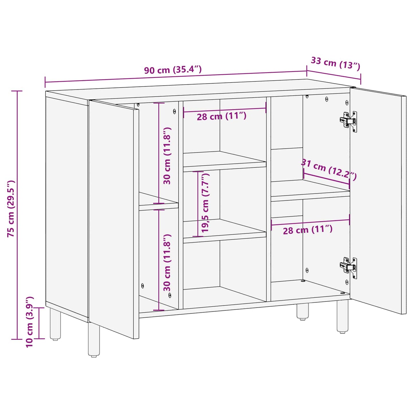 Dressoir met plank Acacia Bruine Afwerking 90 x 33 x 75 cm is nu te koop bij PeponiXL, paradijselijk wonen!