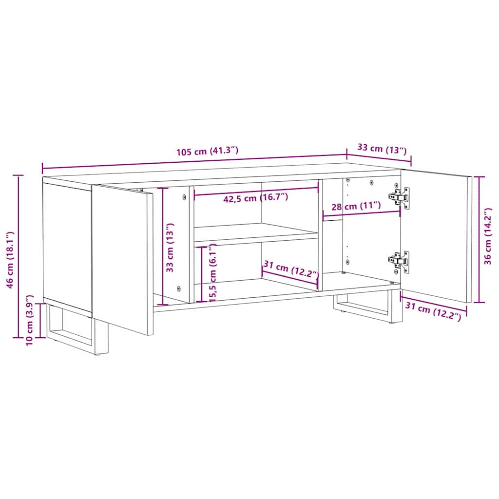 TV Eenheden Bruin 105 x 33 x 46 cm Bewerkt hout is nu te koop bij PeponiXL, paradijselijk wonen!
