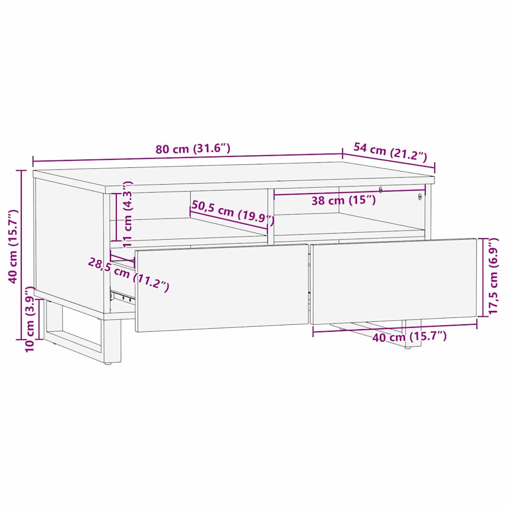 Salontafel Bruin en zwart 80 x 54 x 40 cm Massief acaciahout is nu te koop bij PeponiXL, paradijselijk wonen!