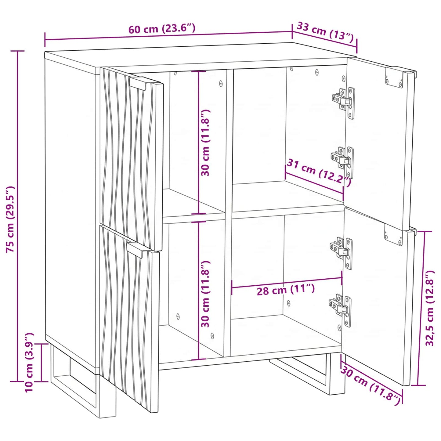 Dressoir Bruin 60 x 33 x 75 cm massief mangohout is nu te koop bij PeponiXL, paradijselijk wonen!