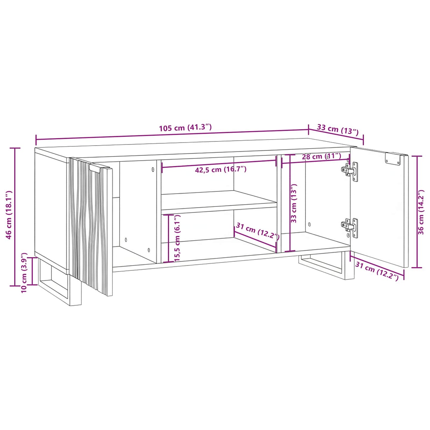 TV Eenheden Walnotenhout 105 x 33 x 46 cm Bewerkt hout is nu te koop bij PeponiXL, paradijselijk wonen!