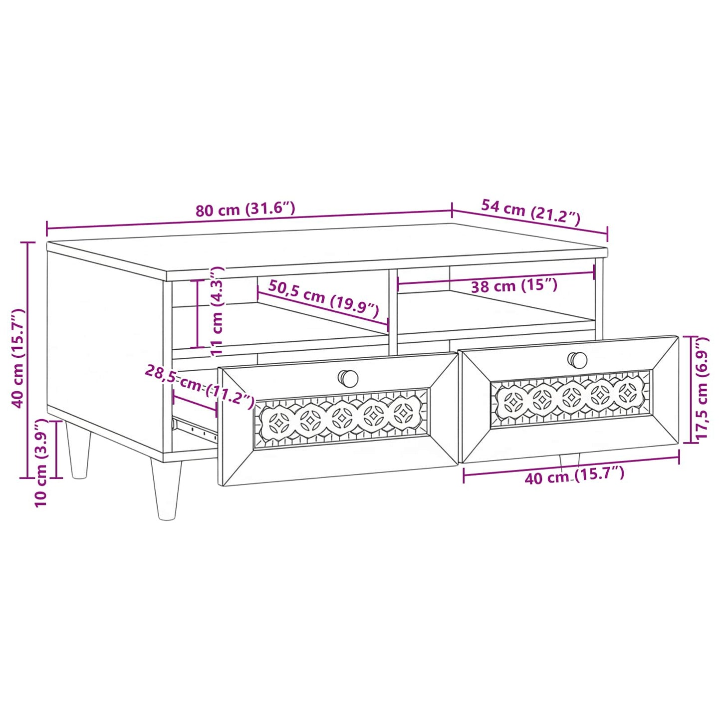 Salontafel met lade Wit 80 x 54 x 40 cm Massief acaciahout is nu te koop bij PeponiXL, paradijselijk wonen!