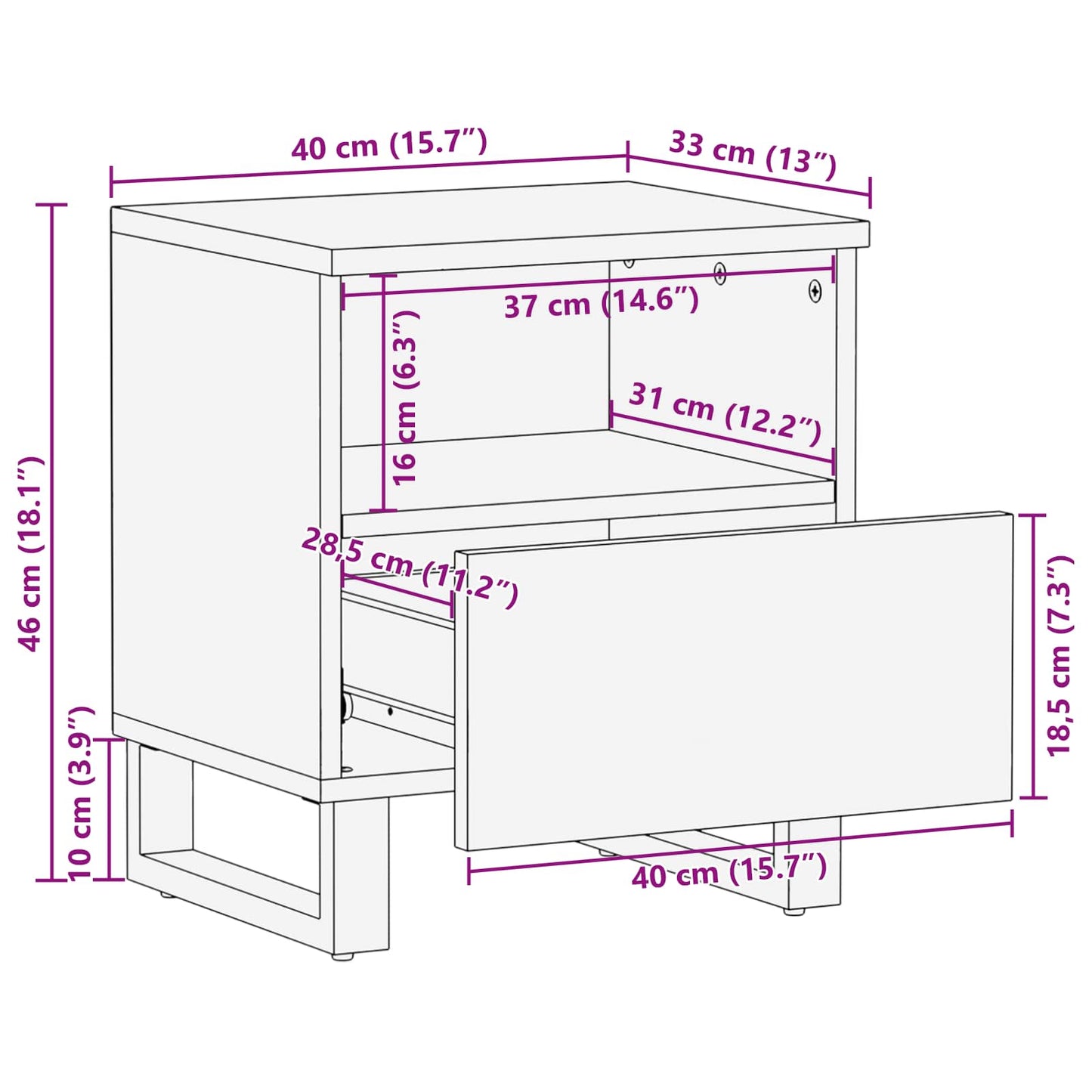 Bed kast met lade Bruin 40 x 33 x 46 cm Massief Mango Hout is nu te koop bij PeponiXL, paradijselijk wonen!
