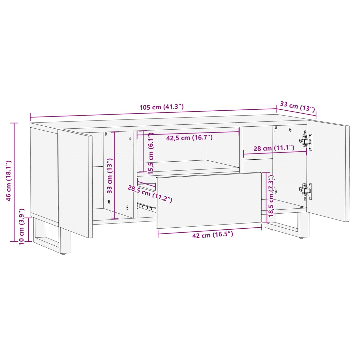 TV-kast met plank Bruin 105 x 33 x 46 cm Massief Mango Hout is nu te koop bij PeponiXL, paradijselijk wonen!