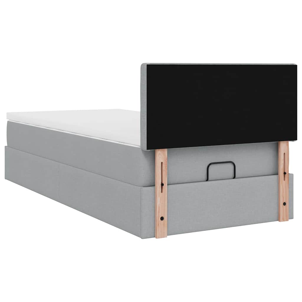 Ottoman bed met matras en LED's 90x190cm stof lichtgrijs is nu te koop bij PeponiXL, paradijselijk wonen!