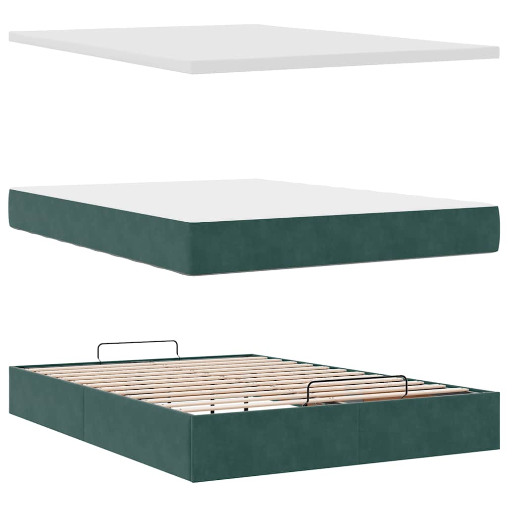 Ottoman bed met matrassen 140x190cm fluweel donkergroen is nu te koop bij PeponiXL, paradijselijk wonen!
