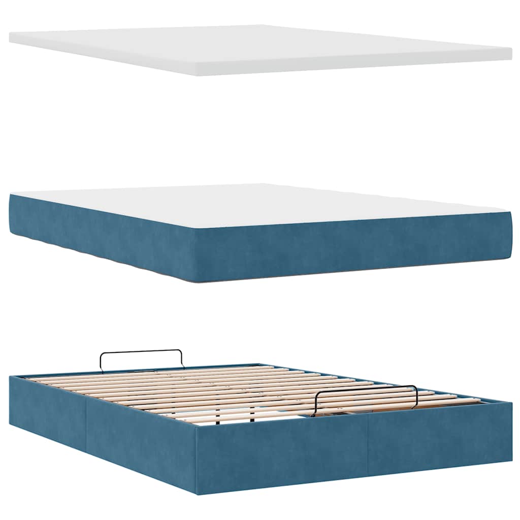 Ottoman bed met matrassen 140x190cm fluweel donkerblauw is nu te koop bij PeponiXL, paradijselijk wonen!