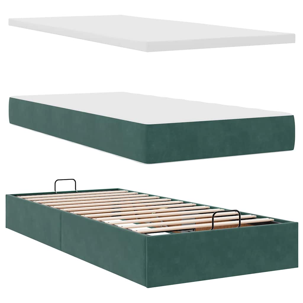 Ottoman bed met matrassen 80x200cm fluweel donkergroen is nu te koop bij PeponiXL, paradijselijk wonen!