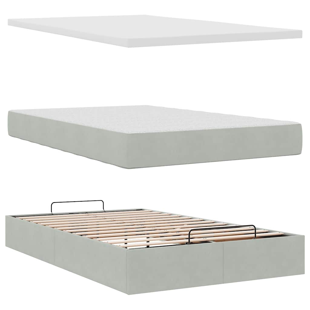 Ottoman bed met matrassen 120x190cm fluweel lichtgrijs is nu te koop bij PeponiXL, paradijselijk wonen!