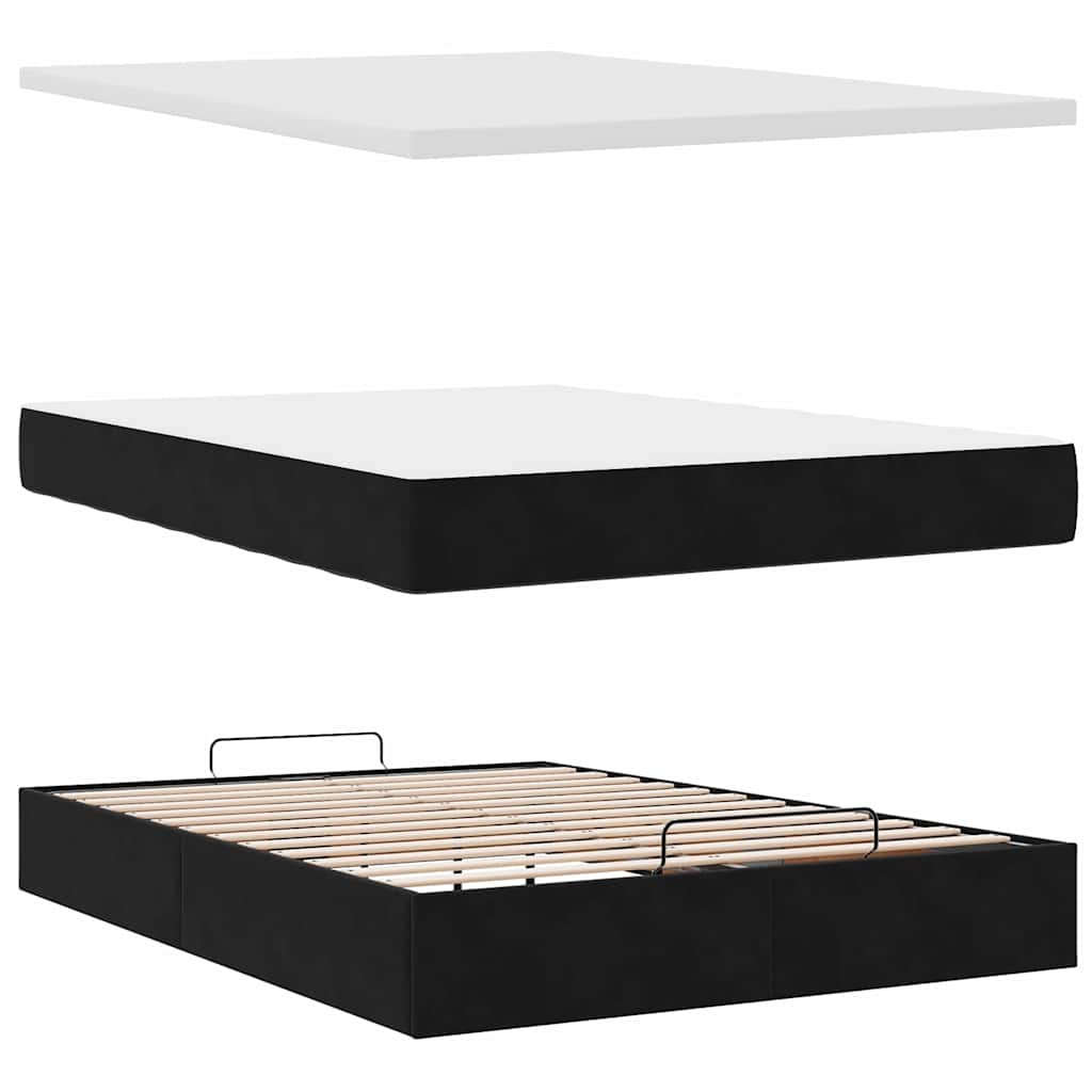 Ottoman bed met matrassen 140x200cm fluweel zwart is nu te koop bij PeponiXL, paradijselijk wonen!