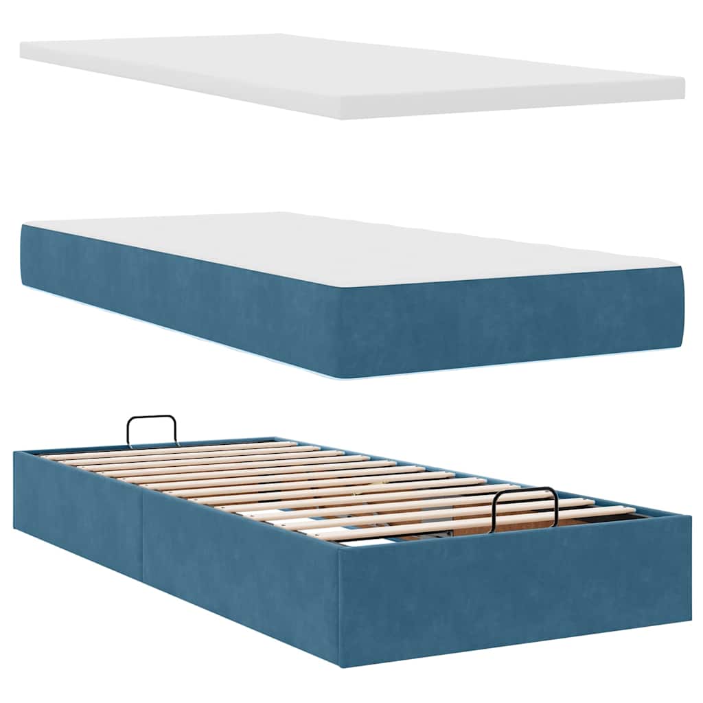 Ottoman bed met matrassen 90x200cm fluweel donkerblauw is nu te koop bij PeponiXL, paradijselijk wonen!