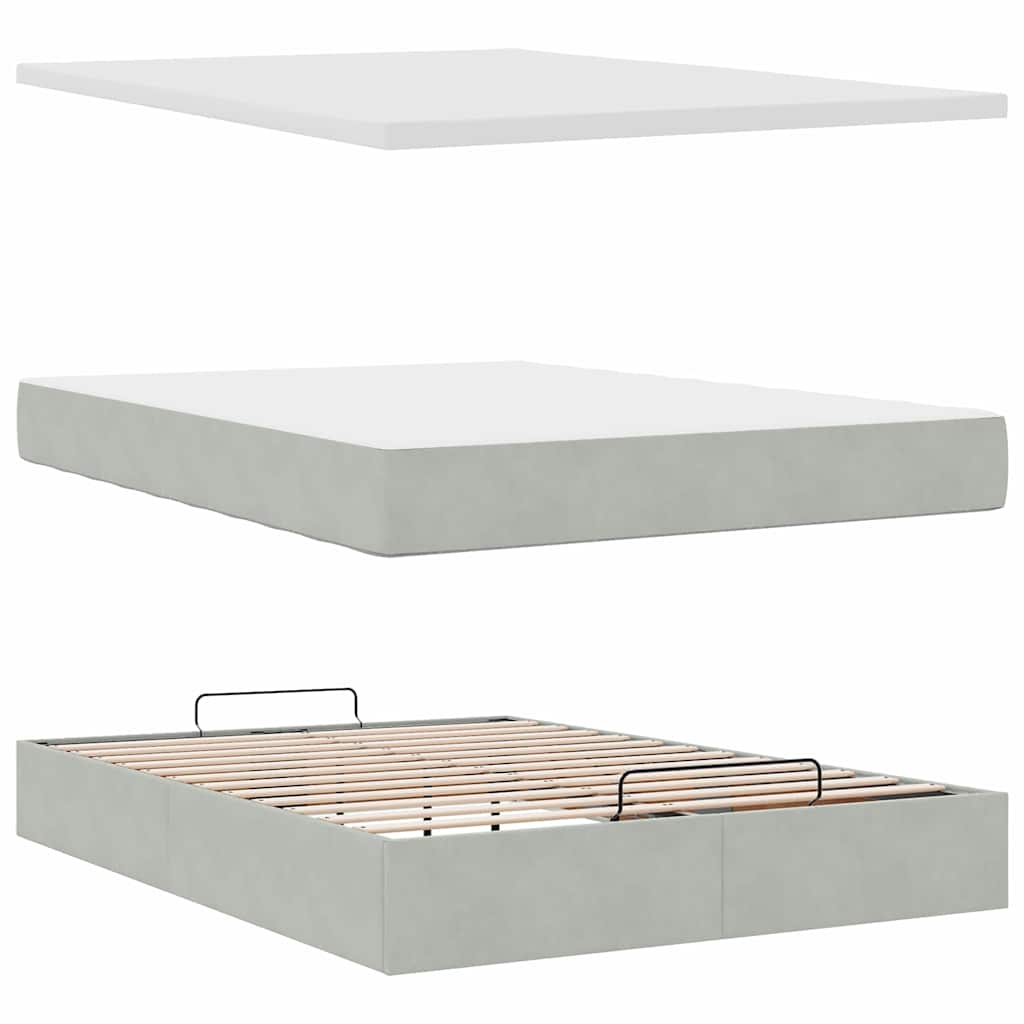 Ottoman bed met matrassen 140x200cm fluweel lichtgrijs is nu te koop bij PeponiXL, paradijselijk wonen!