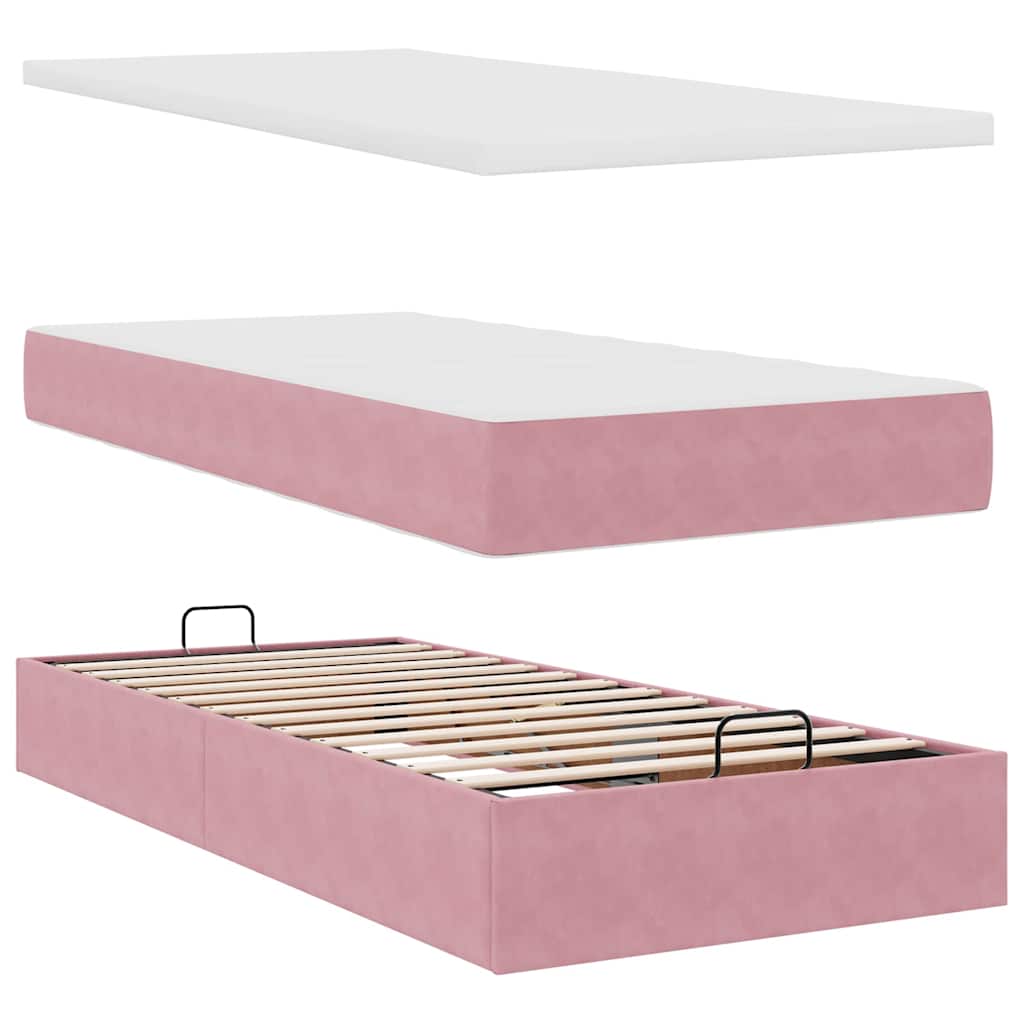Ottoman bed met matrassen 100x200cm fluweel roze is nu te koop bij PeponiXL, paradijselijk wonen!