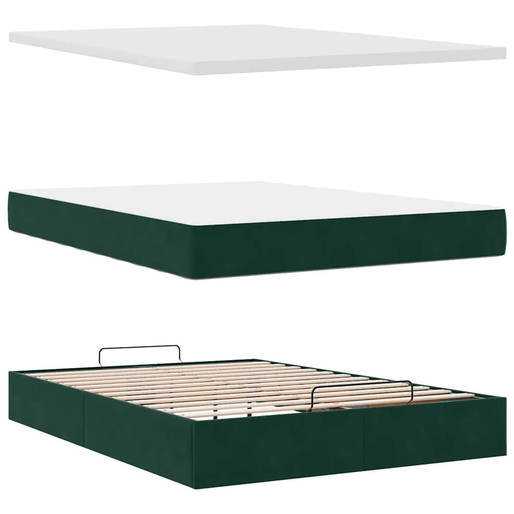 Ottoman bed met matrassen 140x190cm fluweel donkergroen is nu te koop bij PeponiXL, paradijselijk wonen!
