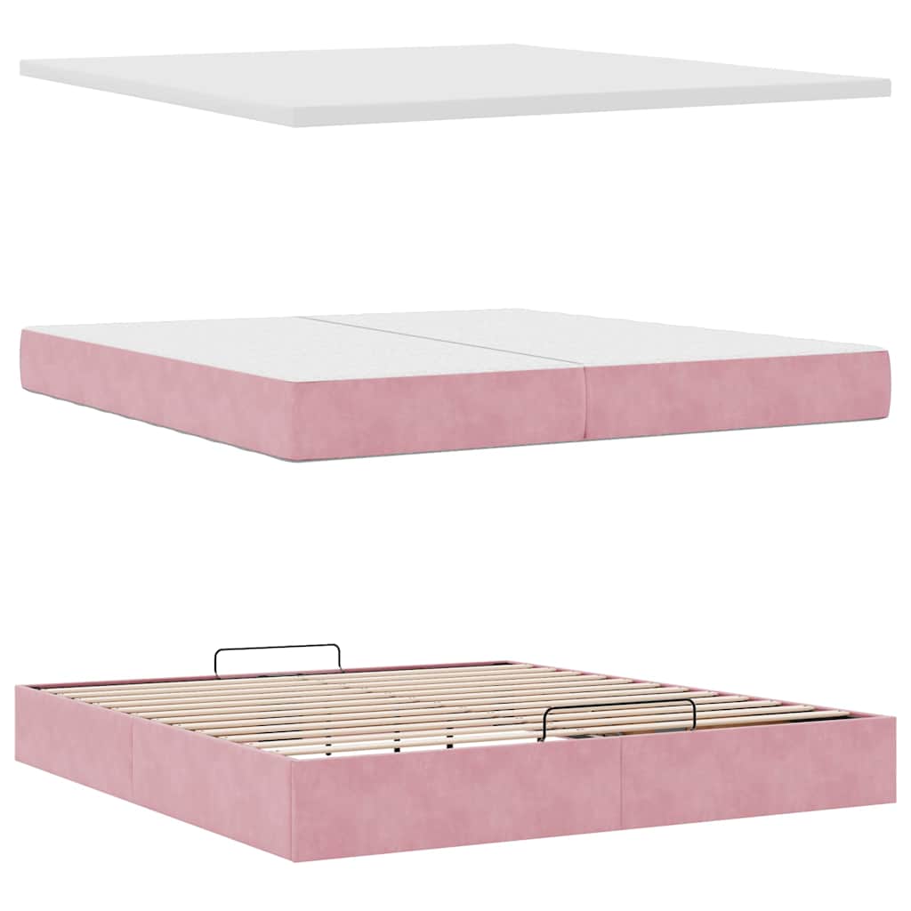 Ottoman bed met matrassen 200x200cm fluweel roze is nu te koop bij PeponiXL, paradijselijk wonen!