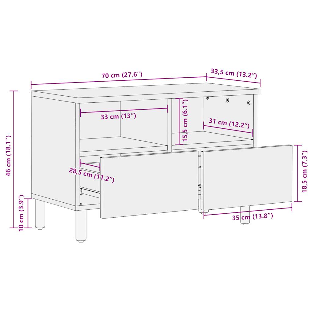 Tv-meubel 70x33,5x46 cm massief ruw mangohout zwart is nu te koop bij PeponiXL, paradijselijk wonen!