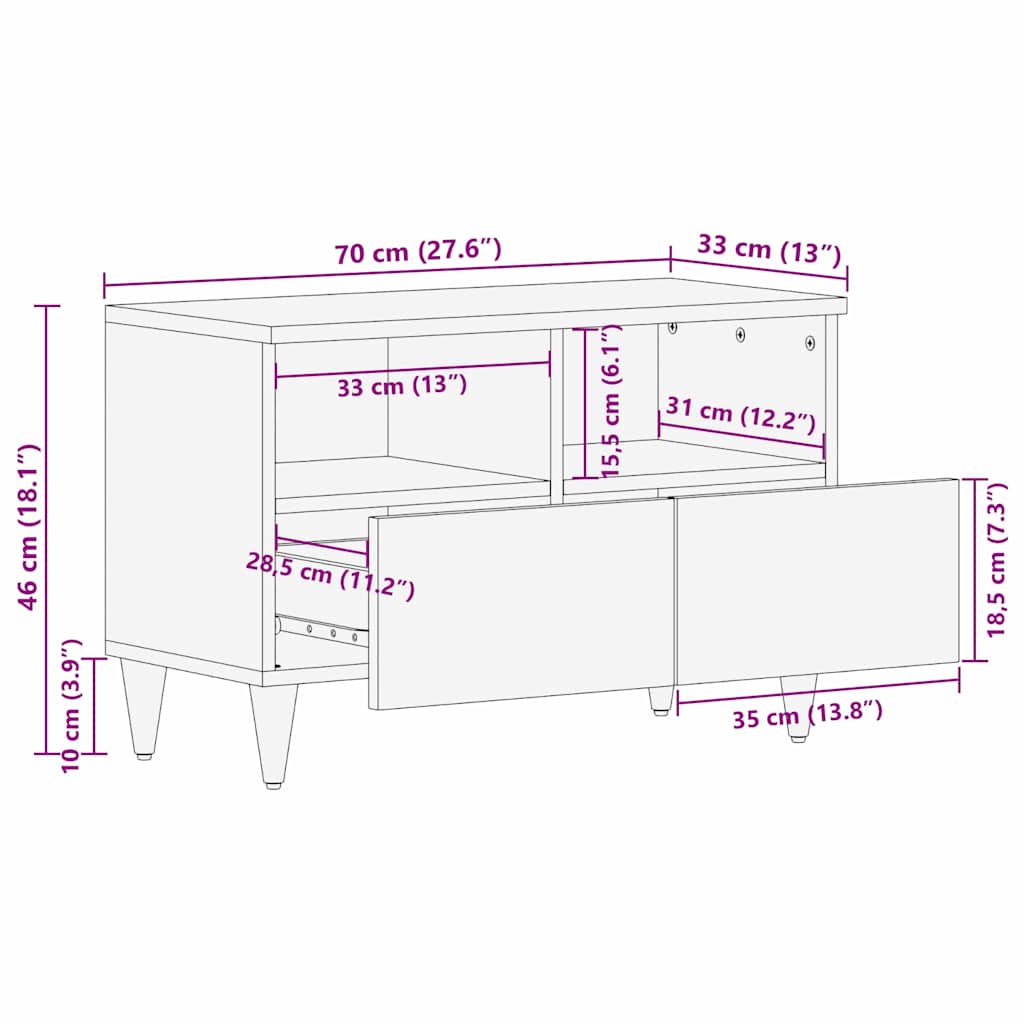TV-kast met lade Honingbruin 70 x 33 x 46 cm Massief Mango Hout is nu te koop bij PeponiXL, paradijselijk wonen!