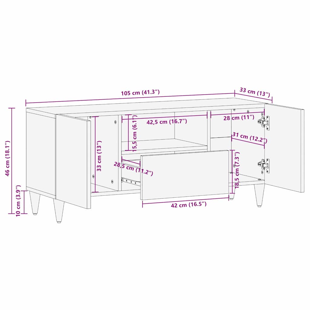 TV-kast met lade Zwart 105 x 33 x 46 cm Massief Mango Hout is nu te koop bij PeponiXL, paradijselijk wonen!