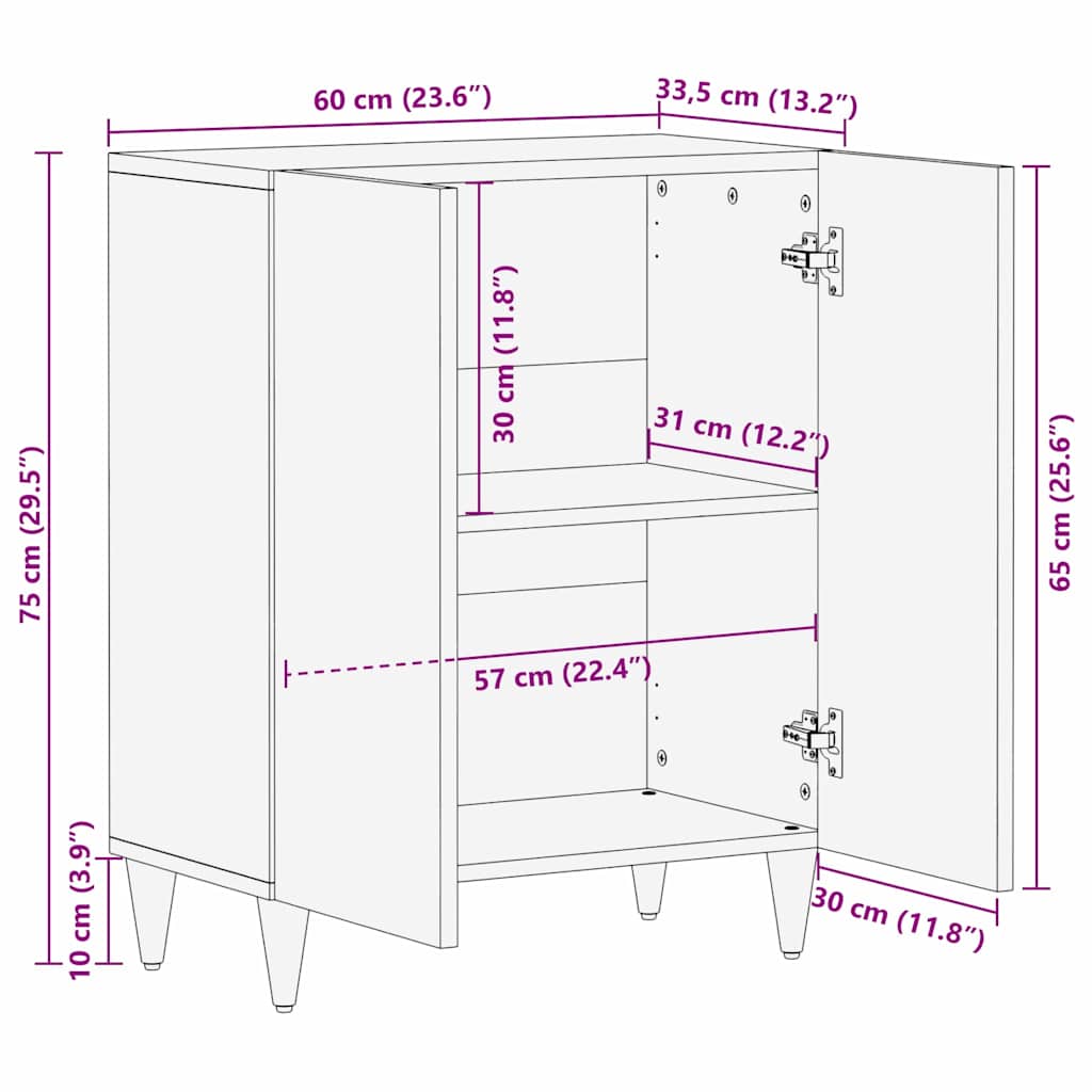 Dressoir Bruin 60 x 33 x 75 cm Massief Mango Hout