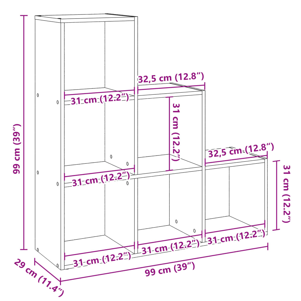 Kamerscherm / boekenkast 3-laags 99x29x99 cm hout gerookt eiken is nu te koop bij PeponiXL, paradijselijk wonen!