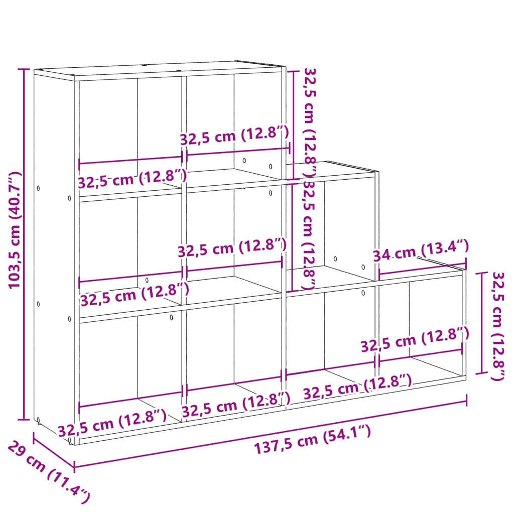Kamerscherm / boekenkast 3-laags 137,5x29x103,5 cm hout grijs is nu te koop bij PeponiXL, paradijselijk wonen!
