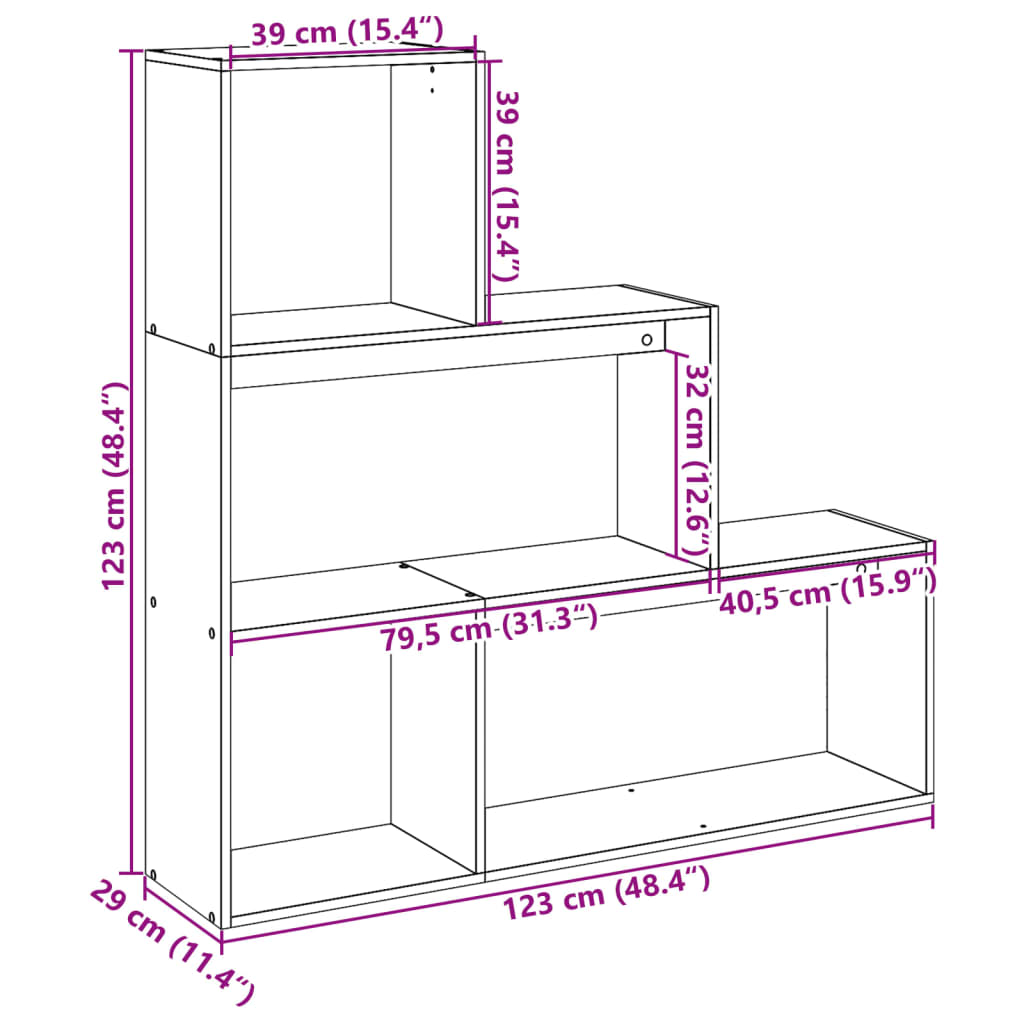 Kamerscherm / boekenkast 3-laags 123x29x123 cm bewerkt hout wit is nu te koop bij PeponiXL, paradijselijk wonen!