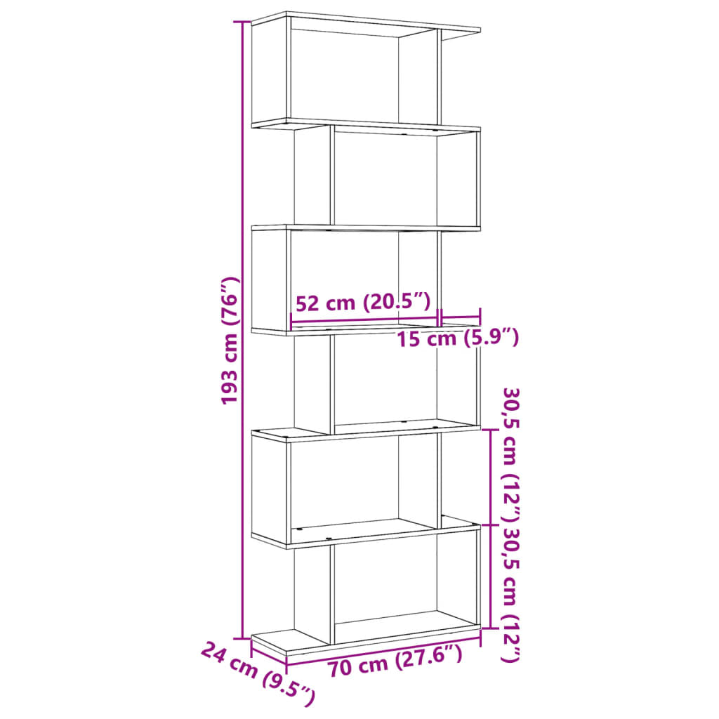 Kamerscherm / boekenkast 6-laags 70x24x193 cm hout betongrijs is nu te koop bij PeponiXL, paradijselijk wonen!