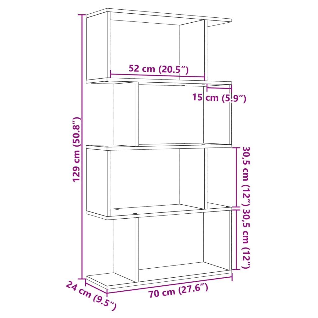 Kamerscherm / boekenkast 4-laags 70x24x129 cm hout betongrijs is nu te koop bij PeponiXL, paradijselijk wonen!