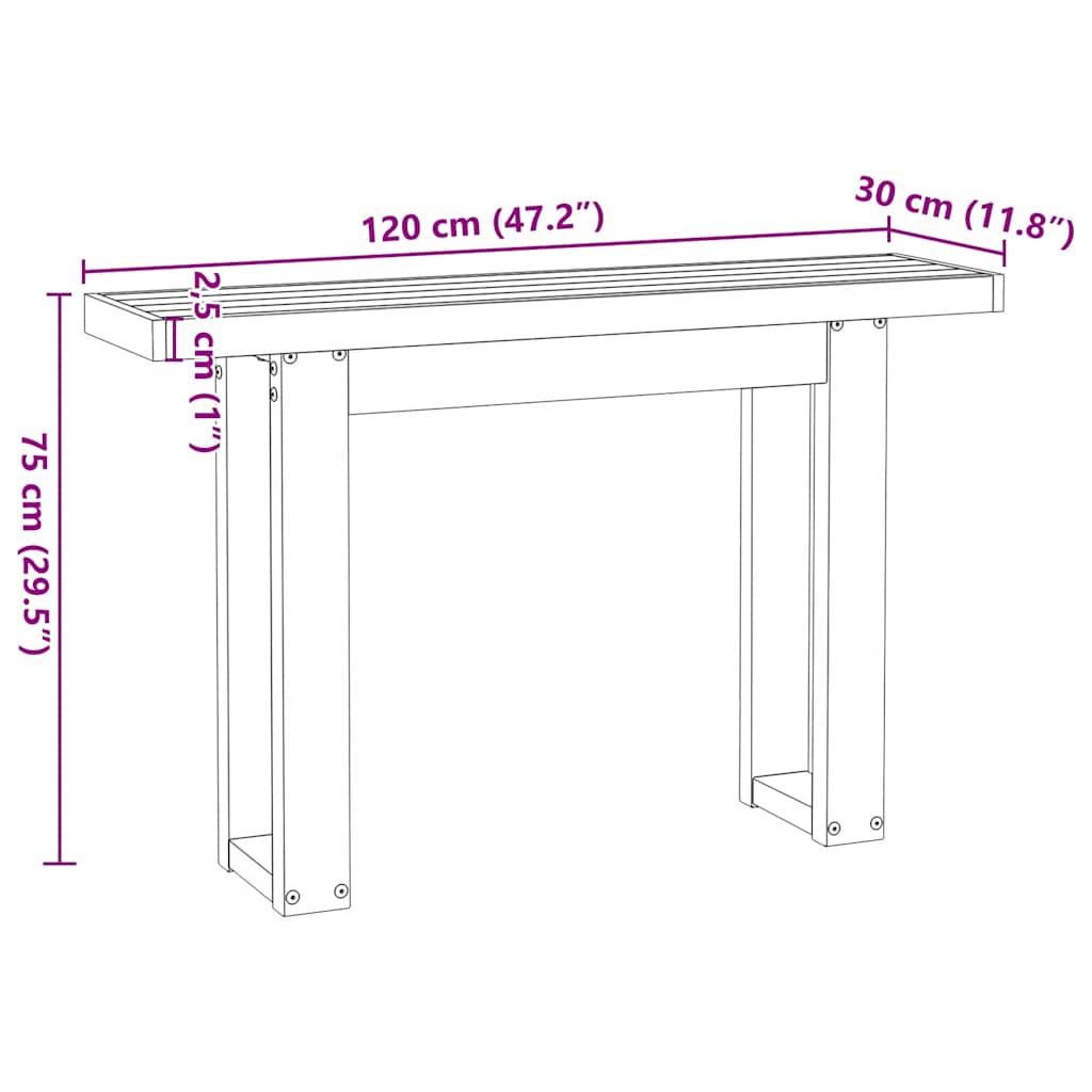 Wandtafel NOAIN U-vormige poten 120x30x75 cm massief hout is nu te koop bij PeponiXL, paradijselijk wonen!