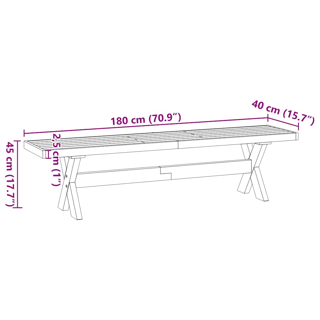Eetbank NOAIN X-vormige poten 180x40x45 cm massief hout is nu te koop bij PeponiXL, paradijselijk wonen!