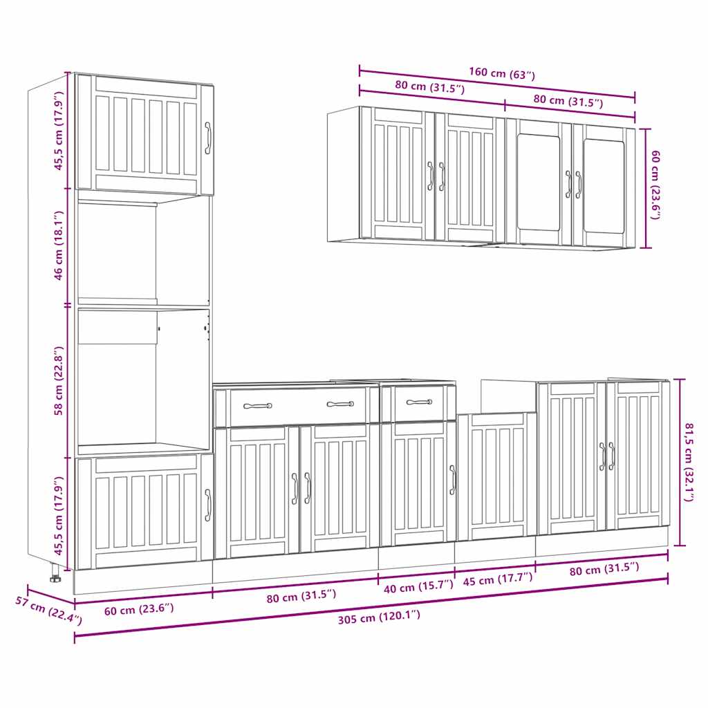 7-delige Keukenkastenset Lucca bewerkt hout betongrijs is nu te koop bij PeponiXL, paradijselijk wonen!