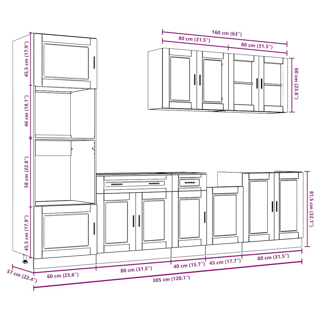7-delige Keukenkastenset Porto bewerkt hout sonoma eikenkleur is nu te koop bij PeponiXL, paradijselijk wonen!