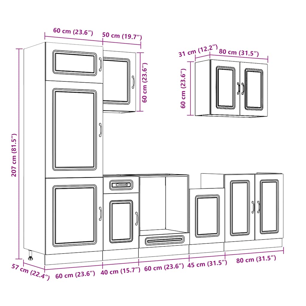 7-delige Keukenkastenset Kalmar bewerkt hout betongrijs is nu te koop bij PeponiXL, paradijselijk wonen!