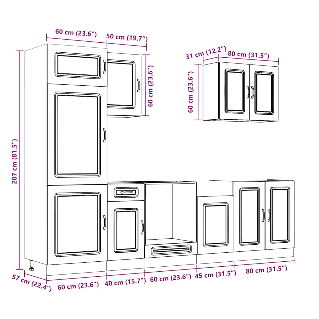 7-delige Keukenkastenset Kalmar bewerkt hout bruin eikenkleur is nu te koop bij PeponiXL, paradijselijk wonen!