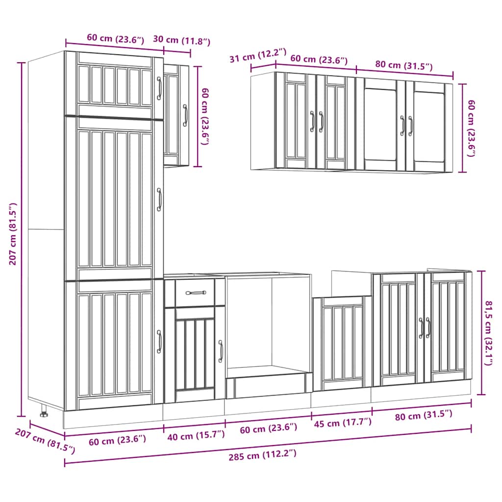 8-delige Keukenkastenset Lucca bewerkt hout gerookt eiken is nu te koop bij PeponiXL, paradijselijk wonen!