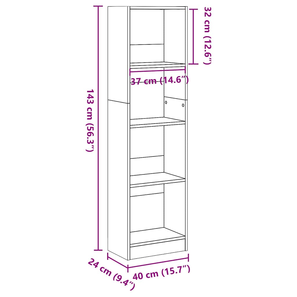 Boekenkast 40x24x143 cm bewerkt hout bruin eikenkleurig is nu te koop bij PeponiXL, paradijselijk wonen!