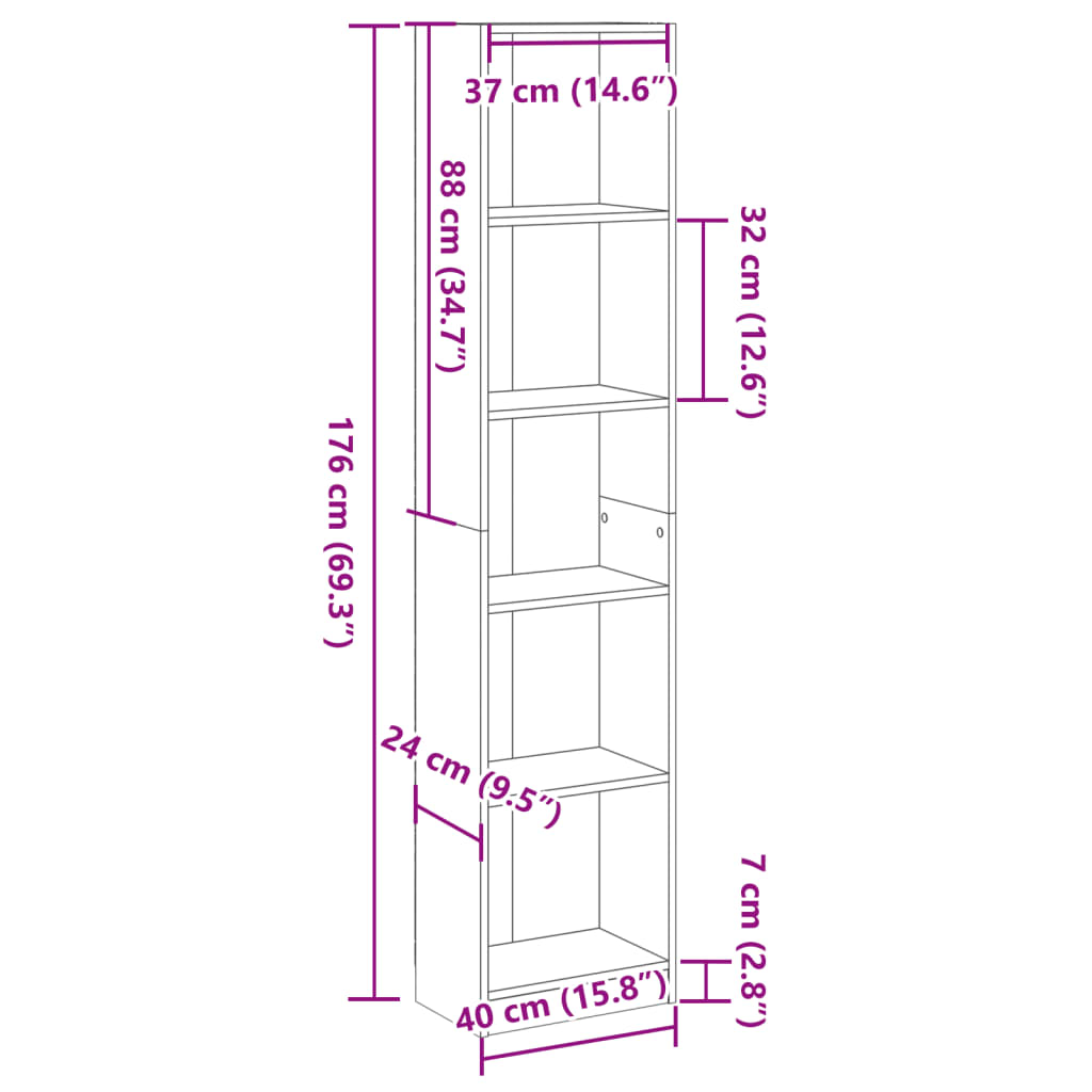 Boekenkast 40x24x176 cm bewerkt hout grijs sonoma eikenkleurig is nu te koop bij PeponiXL, paradijselijk wonen!