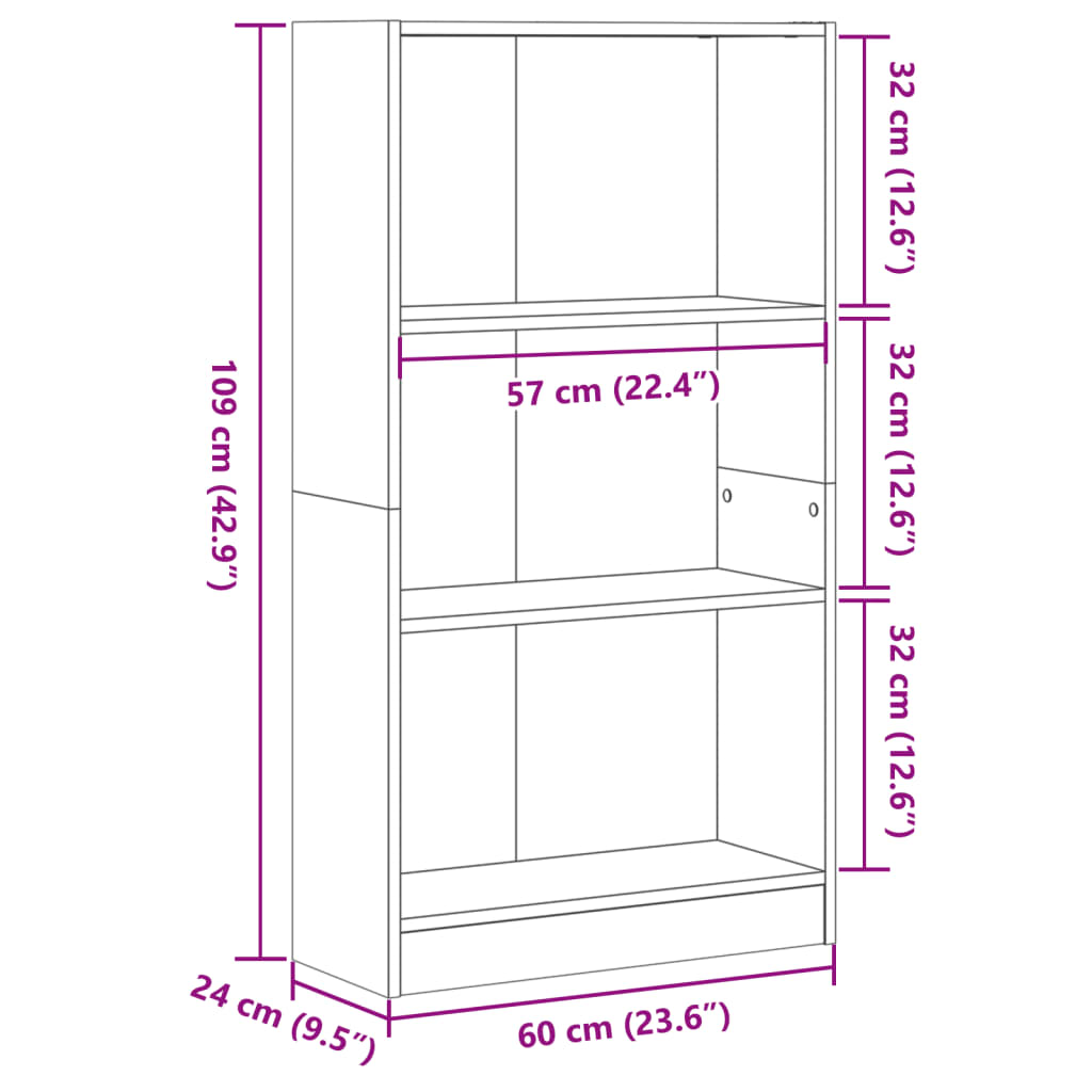 Boekenkast 60x24x109 cm bewerkt hout grijs sonoma eikenkleurig is nu te koop bij PeponiXL, paradijselijk wonen!