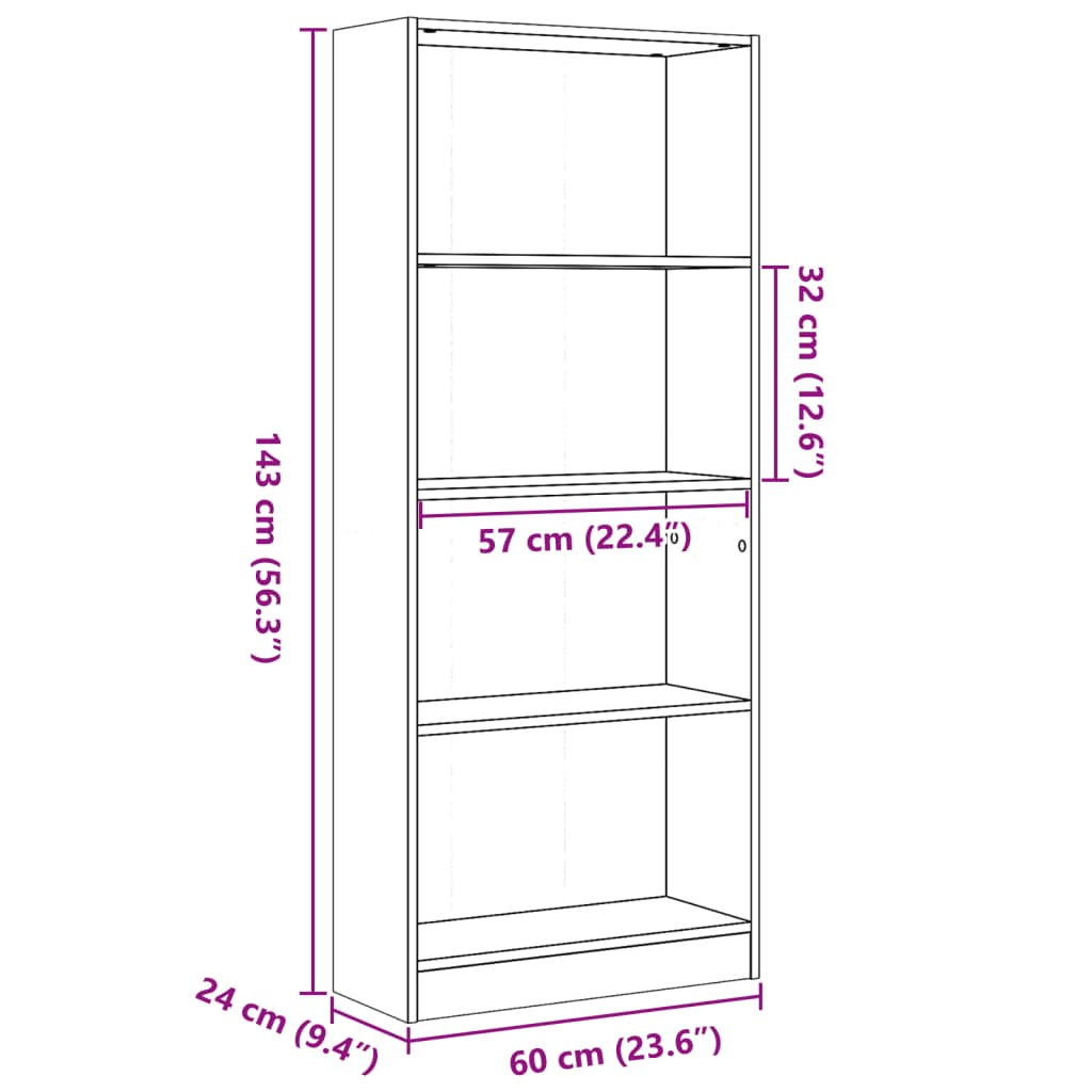 Boekenkast 60x24x143 cm bewerkt hout gerookt eikenkleurig is nu te koop bij PeponiXL, paradijselijk wonen!