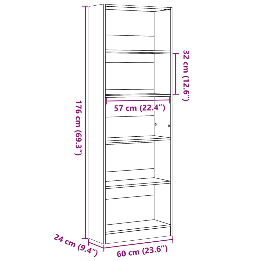 Boekenkast 60x24x176 cm bewerkt hout betongrijs is nu te koop bij PeponiXL, paradijselijk wonen!